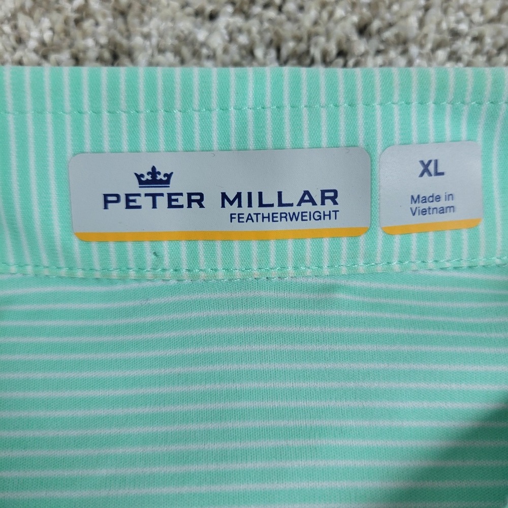 Peter Millar Featherweight Mens XL Green White Striped Performance Stretch Polo - Picture 4 of 6